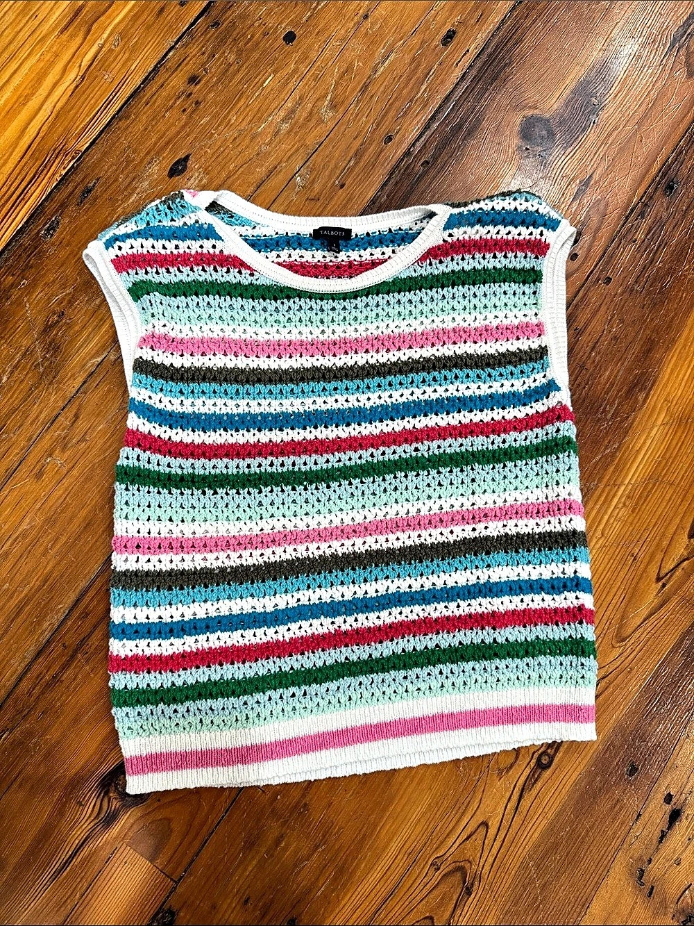 Talbots Multi-Color Striped Crochet Sweater Tank Top Striped Crochet Small